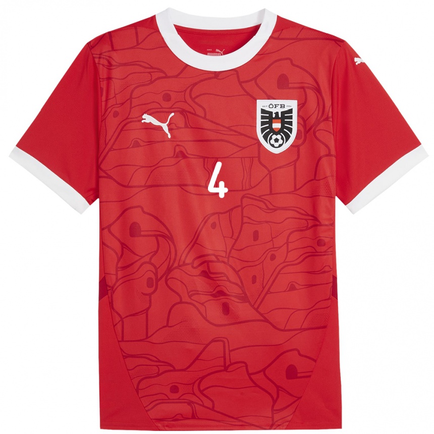 Men Football Austria Kevin Danso #4 Red Home Jersey 24-26 T-Shirt