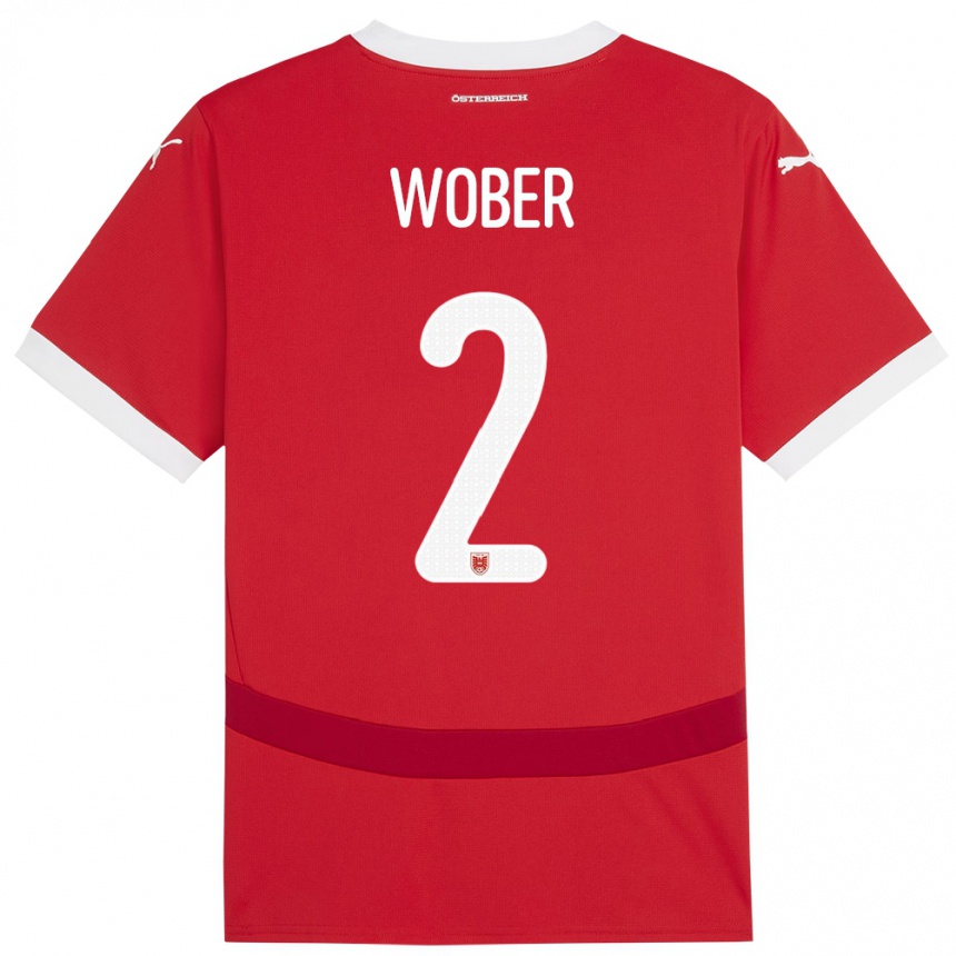 Men Football Austria Maximilian Wöber #2 Red Home Jersey 24-26 T-Shirt