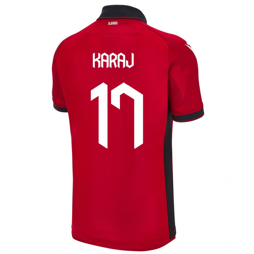 Men Football Albania Eraldo Karaj #17 Red Home Jersey 24-26 T-Shirt