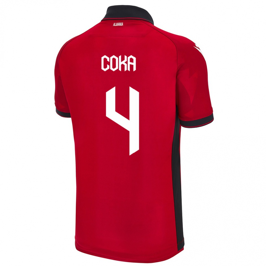 Men Football Albania Jehona Coka #4 Red Home Jersey 24-26 T-Shirt