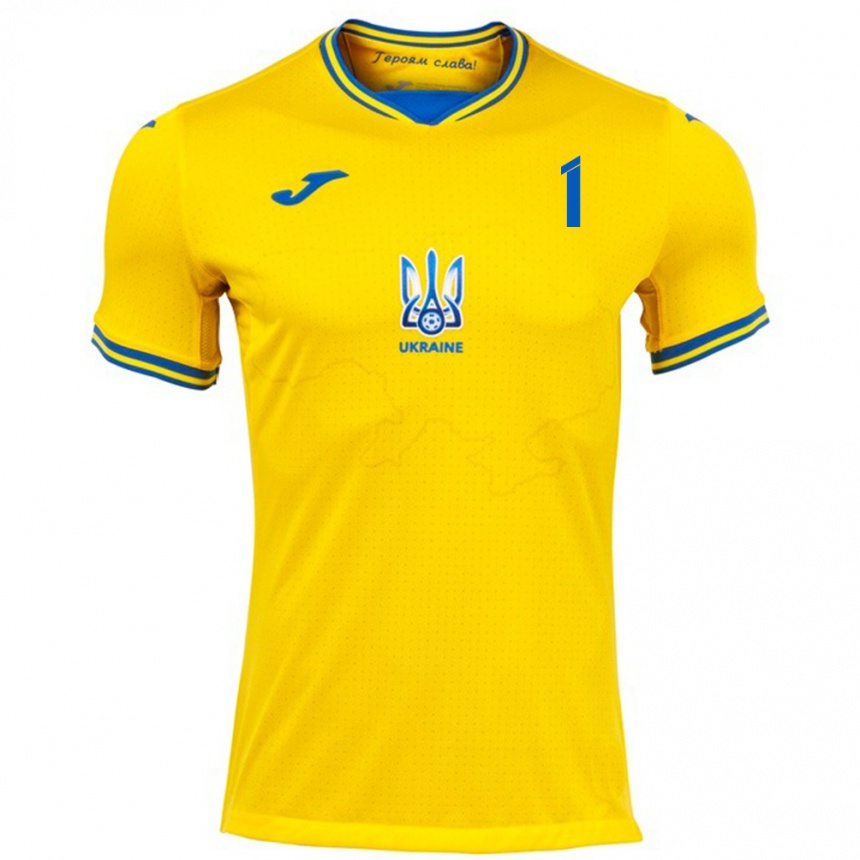 Men Football Ukraine Vladyslav Kravets #1 Yellow Home Jersey 24-26 T-Shirt