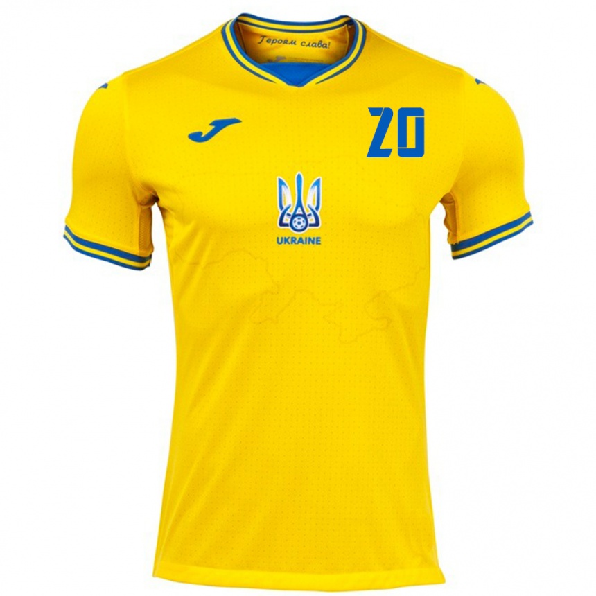 Men Football Ukraine Inna Hlushchenko #20 Yellow Home Jersey 24-26 T-Shirt