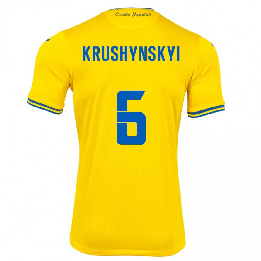 Men Football Ukraine Borys Krushynskyi #6 Yellow Home Jersey 24-26 T-Shirt