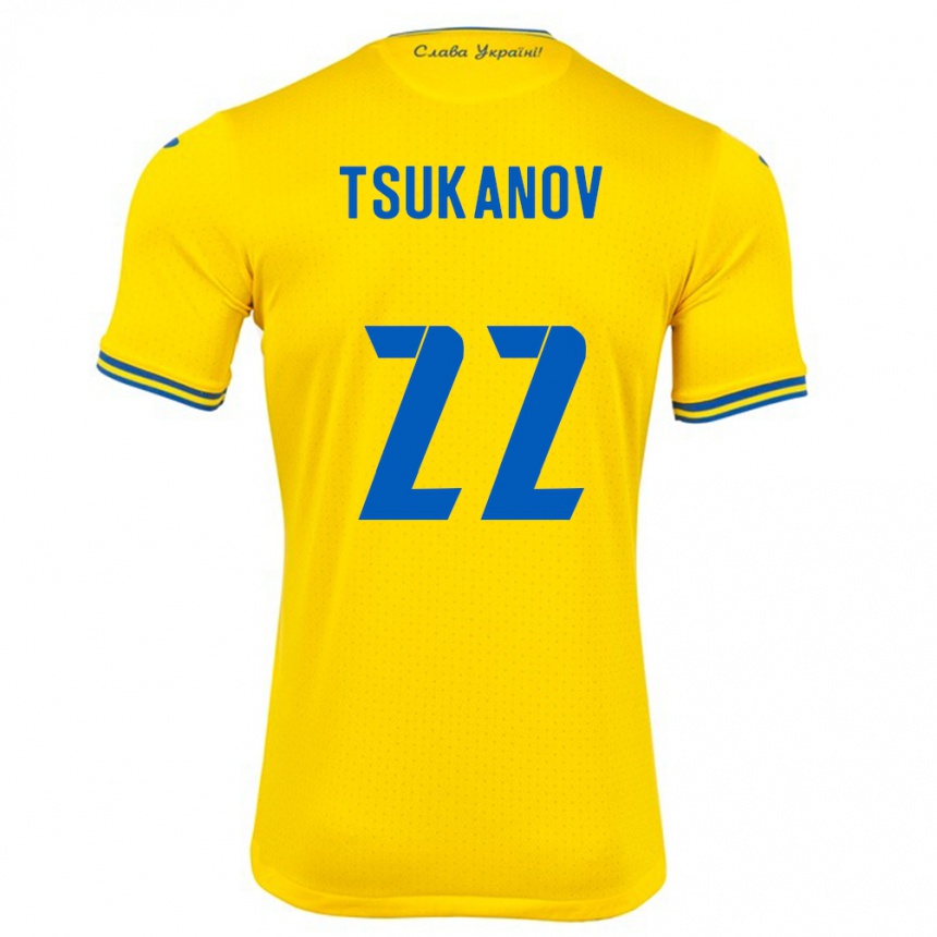 Men Football Ukraine Viktor Tsukanov #22 Yellow Home Jersey 24-26 T-Shirt