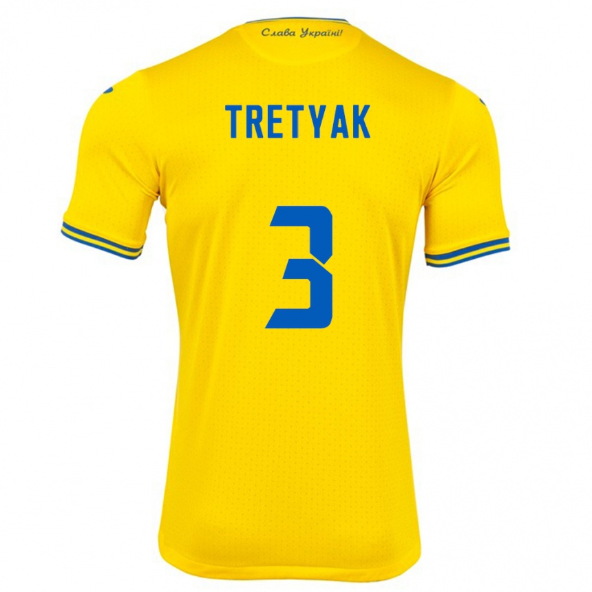 Men Football Ukraine Demyan Tretyak #3 Yellow Home Jersey 24-26 T-Shirt