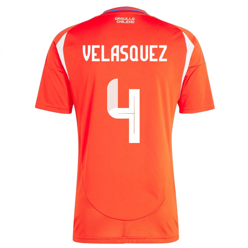 Men Football Chile Lucas Velásquez #4 Red Home Jersey 24-26 T-Shirt