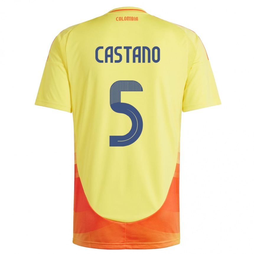 Men Football Colombia Kevin Castaño #5 Yellow Home Jersey 24-26 T-Shirt