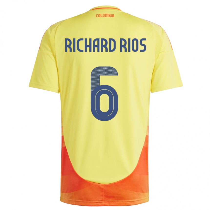 Men Football Colombia Richard Ríos #6 Yellow Home Jersey 24-26 T-Shirt