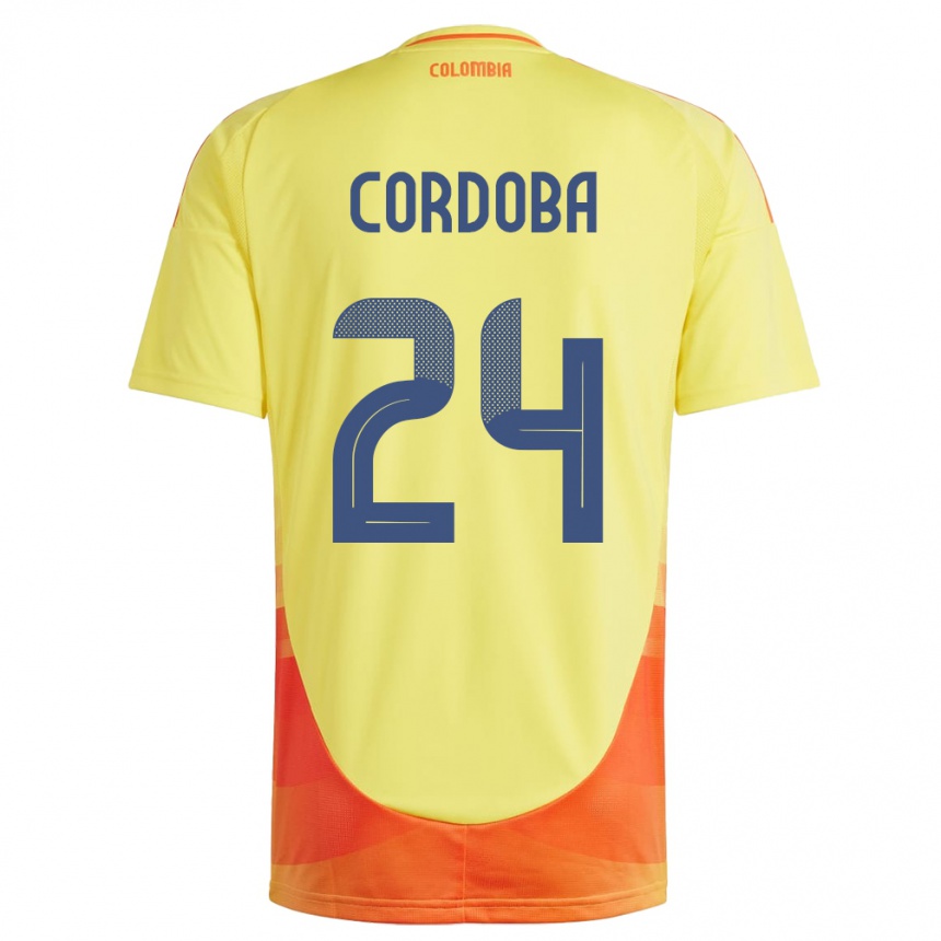 Men Football Colombia Jhon Córdoba #24 Yellow Home Jersey 24-26 T-Shirt