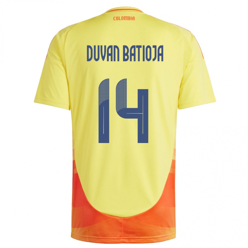 Men Football Colombia Andy Duván Batioja #14 Yellow Home Jersey 24-26 T-Shirt