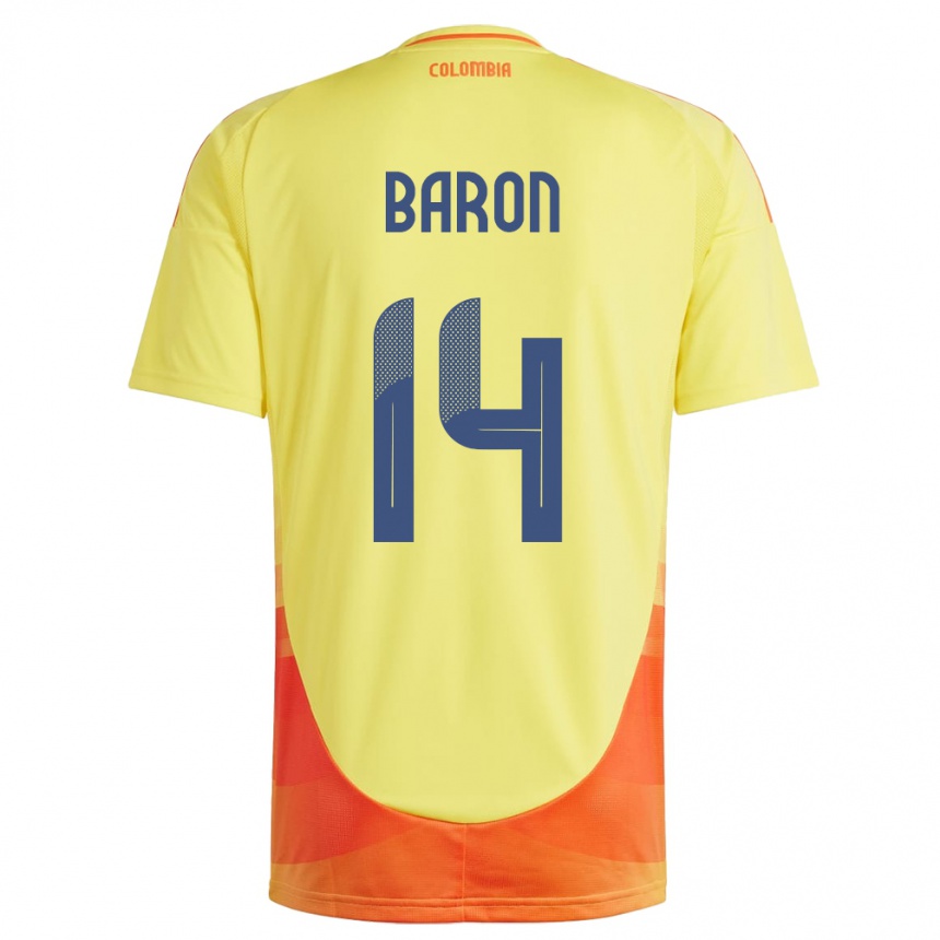 Men Football Colombia Ángela Barón #14 Yellow Home Jersey 24-26 T-Shirt