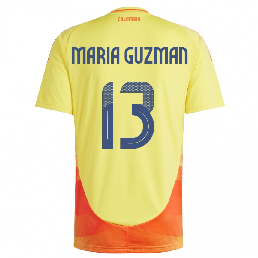 Men Football Colombia Ana María Guzmán #13 Yellow Home Jersey 24-26 T-Shirt