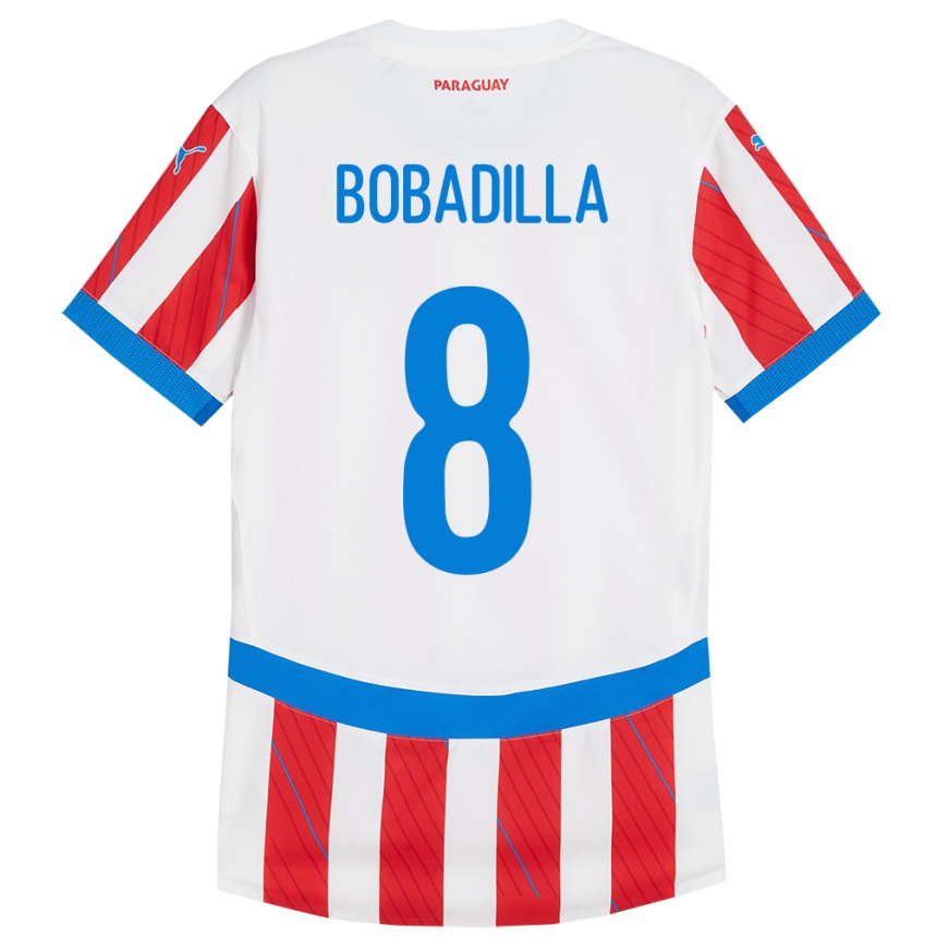 Men Football Paraguay Damián Bobadilla #8 White Red Home Jersey 24-26 T-Shirt
