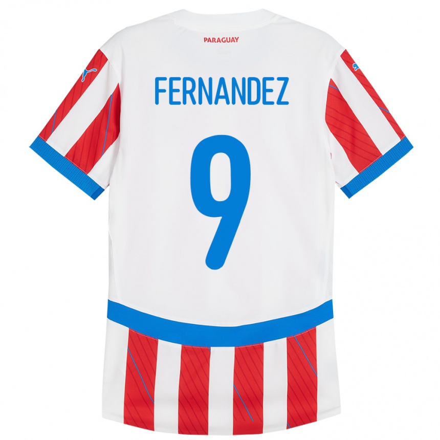 Men Football Paraguay David Fernández #9 White Red Home Jersey 24-26 T-Shirt