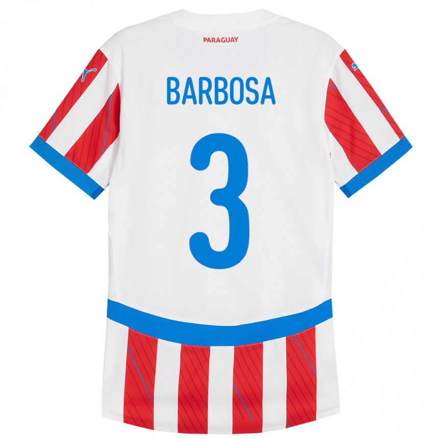 Men Football Paraguay Camila Barbosa #3 White Red Home Jersey 24-26 T-Shirt