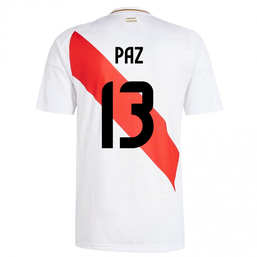 Men Football Peru Braidy Paz #13 White Home Jersey 24-26 T-Shirt