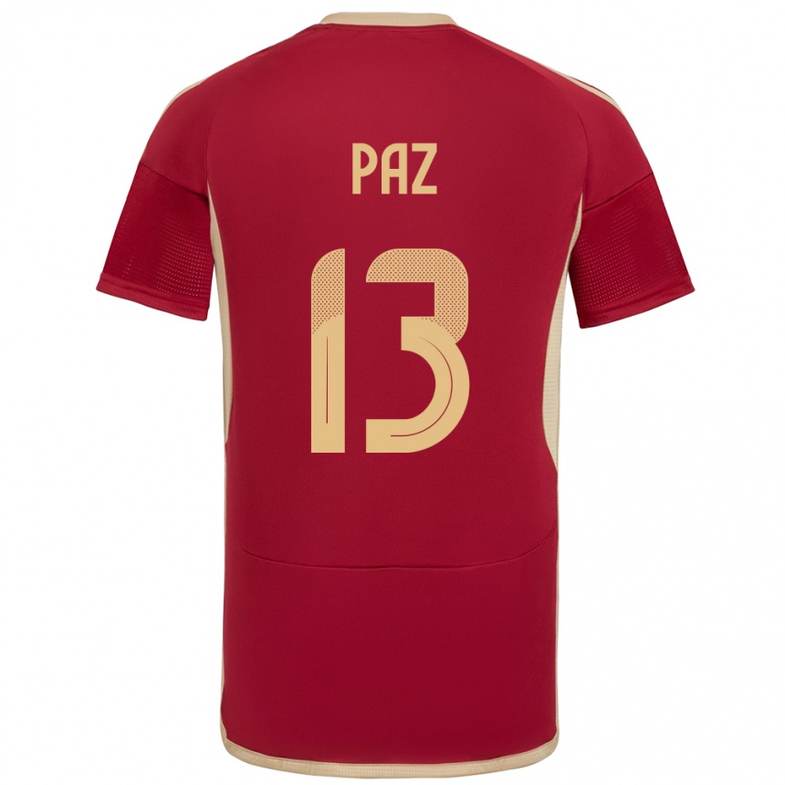 Men Football Venezuela Jesús Paz #13 Burgundy Home Jersey 24-26 T-Shirt