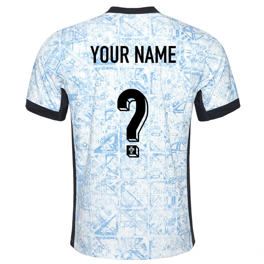 Men Football Portugal Your Name #0 Cream Blue Away Jersey 24-26 T-Shirt