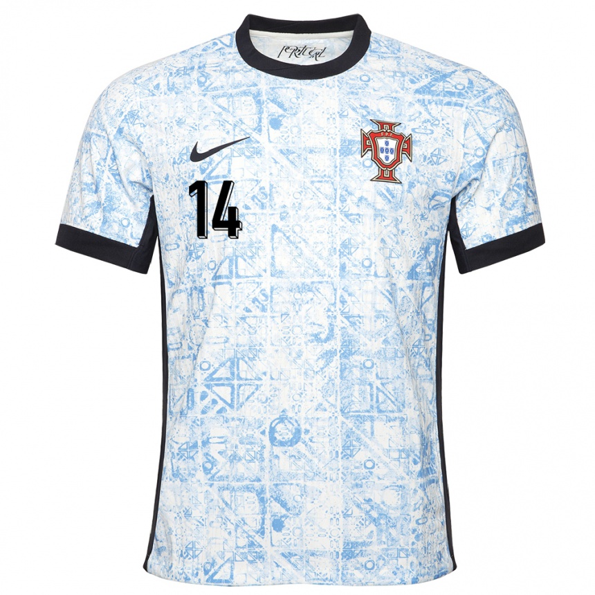 Men Football Portugal Goncalo Inacio #14 Cream Blue Away Jersey 24-26 T-Shirt