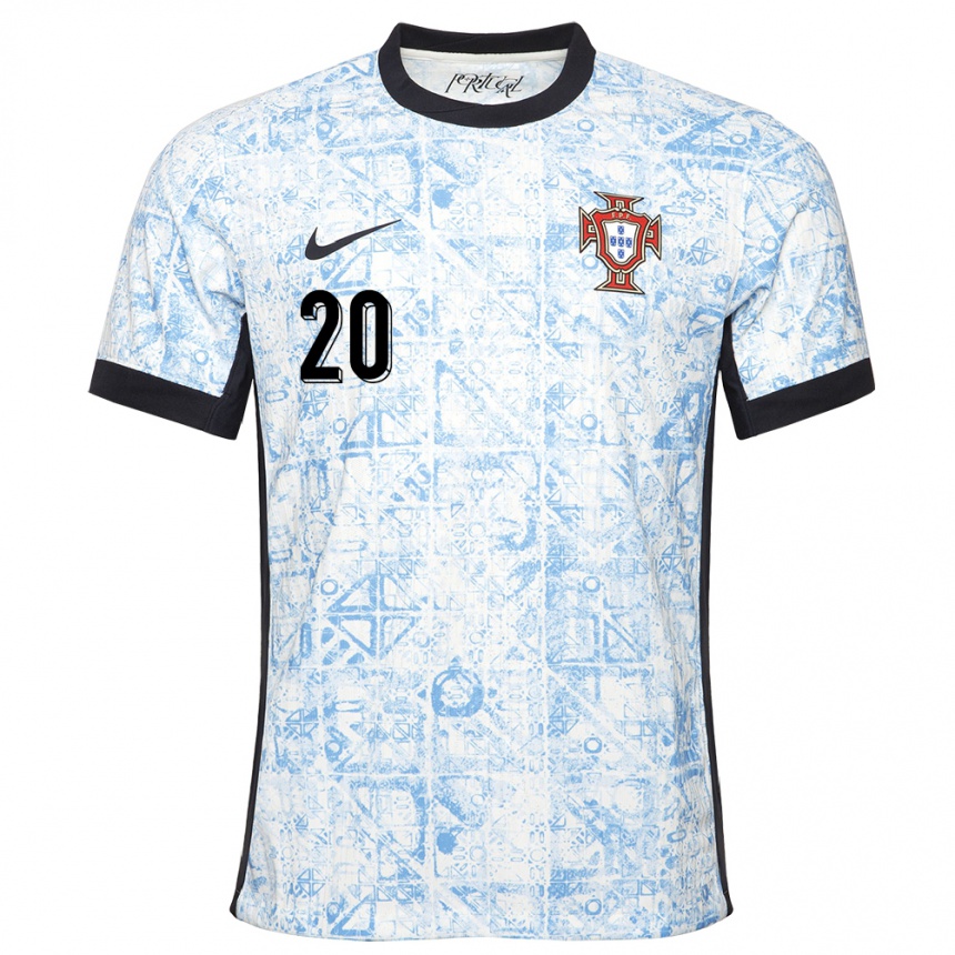 Men Football Portugal Rodrigo Mora #20 Cream Blue Away Jersey 24-26 T-Shirt