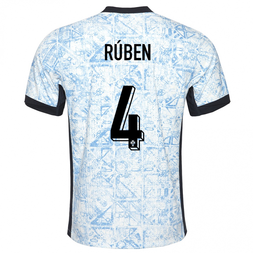 Men Football Portugal Ruben Dias #4 Cream Blue Away Jersey 24-26 T-Shirt