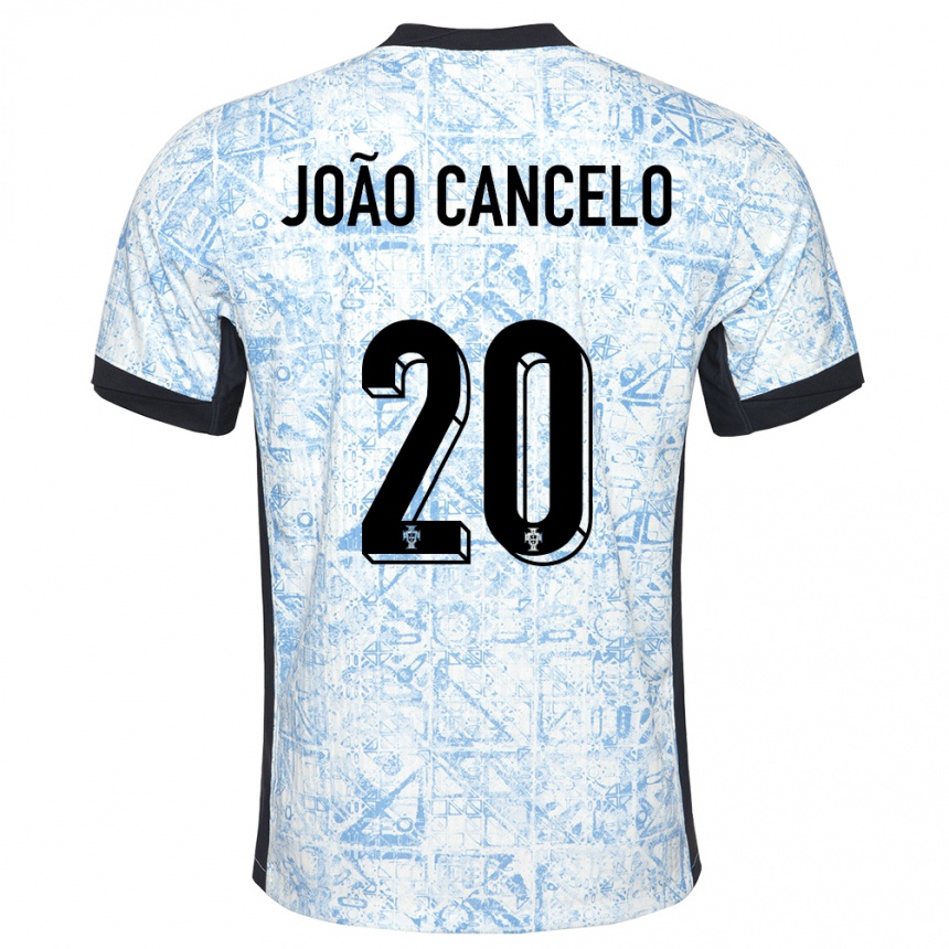 Men Football Portugal Joao Cancelo #20 Cream Blue Away Jersey 24-26 T-Shirt