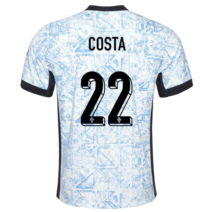 Men Football Portugal Diogo Costa #22 Cream Blue Away Jersey 24-26 T-Shirt