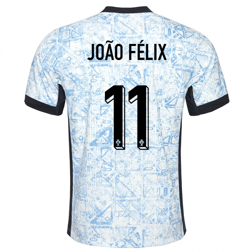 Men Football Portugal Joao Felix #11 Cream Blue Away Jersey 24-26 T-Shirt