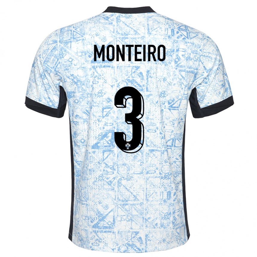 Men Football Portugal Diogo Monteiro #3 Cream Blue Away Jersey 24-26 T-Shirt