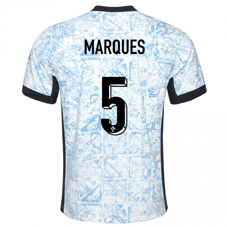 Men Football Portugal Martim Marques #5 Cream Blue Away Jersey 24-26 T-Shirt