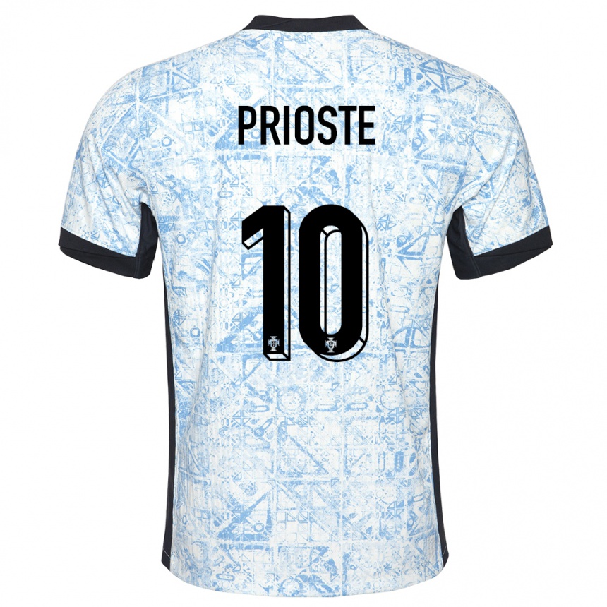 Men Football Portugal Diogo Prioste #10 Cream Blue Away Jersey 24-26 T-Shirt