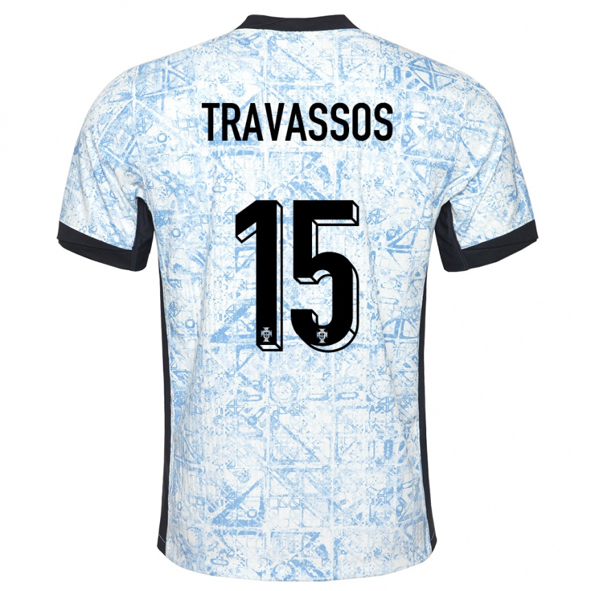 Men Football Portugal Diogo Travassos #15 Cream Blue Away Jersey 24-26 T-Shirt
