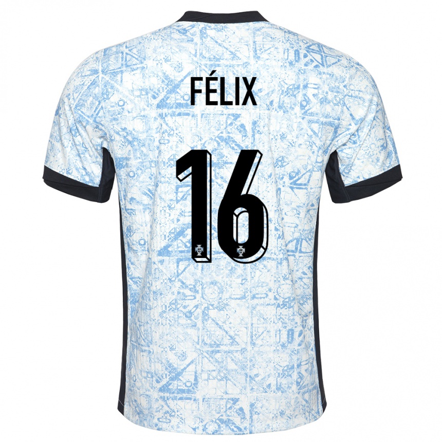 Men Football Portugal Hugo Felix #16 Cream Blue Away Jersey 24-26 T-Shirt