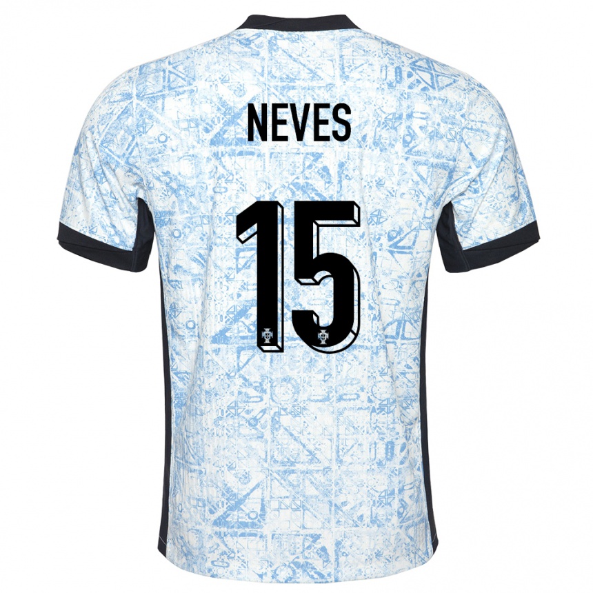 Men Football Portugal Joao Neves #15 Cream Blue Away Jersey 24-26 T-Shirt