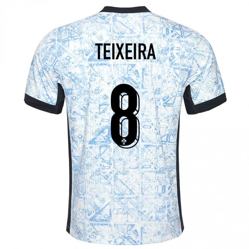 Men Football Portugal Joao Teixeira #8 Cream Blue Away Jersey 24-26 T-Shirt