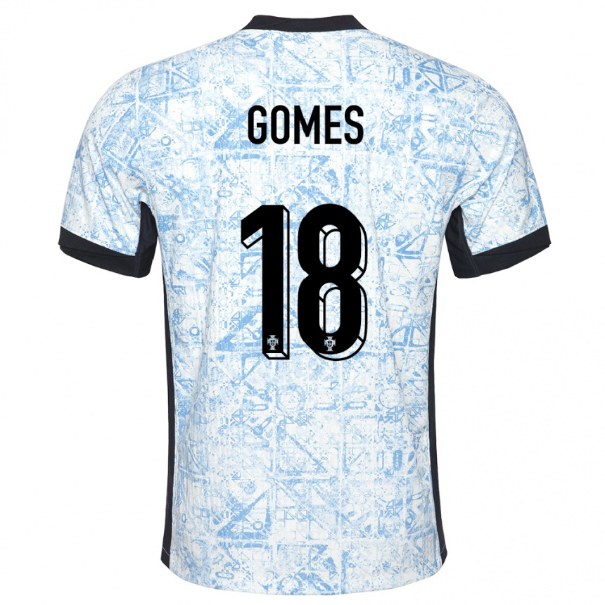 Men Football Portugal Andre Gomes #18 Cream Blue Away Jersey 24-26 T-Shirt