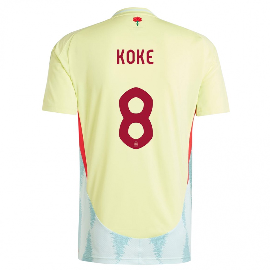 Men Football Spain Koke #8 Yellow Away Jersey 24-26 T-Shirt