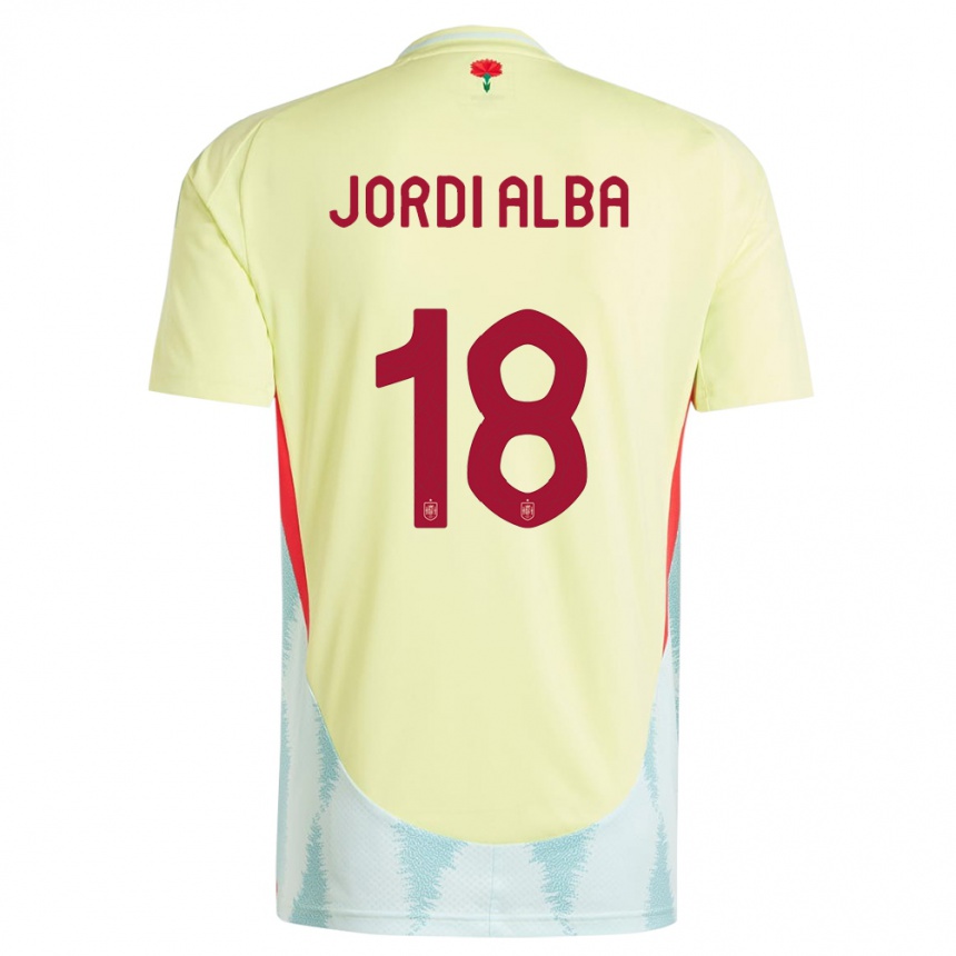 Men Football Spain Jordi Alba #18 Yellow Away Jersey 24-26 T-Shirt