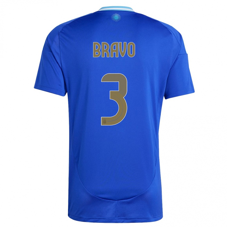 Men Football Argentina Claudio Bravo #3 Blue Away Jersey 24-26 T-Shirt