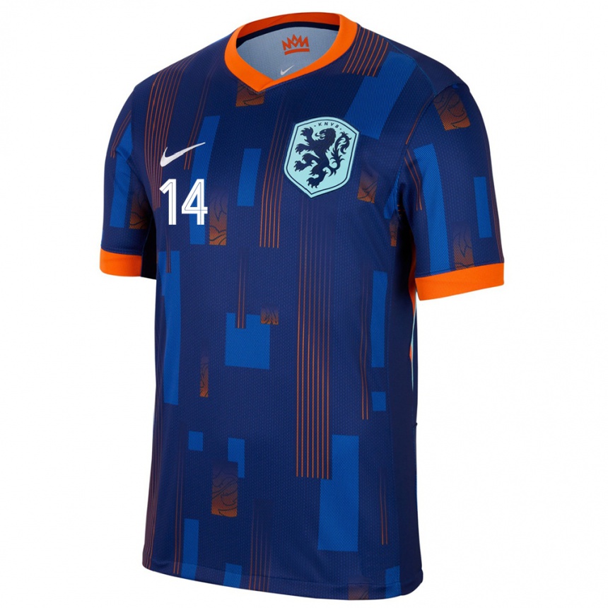 Men Football Netherlands Eva Van Deursen #14 Blue Away Jersey 24-26 T-Shirt
