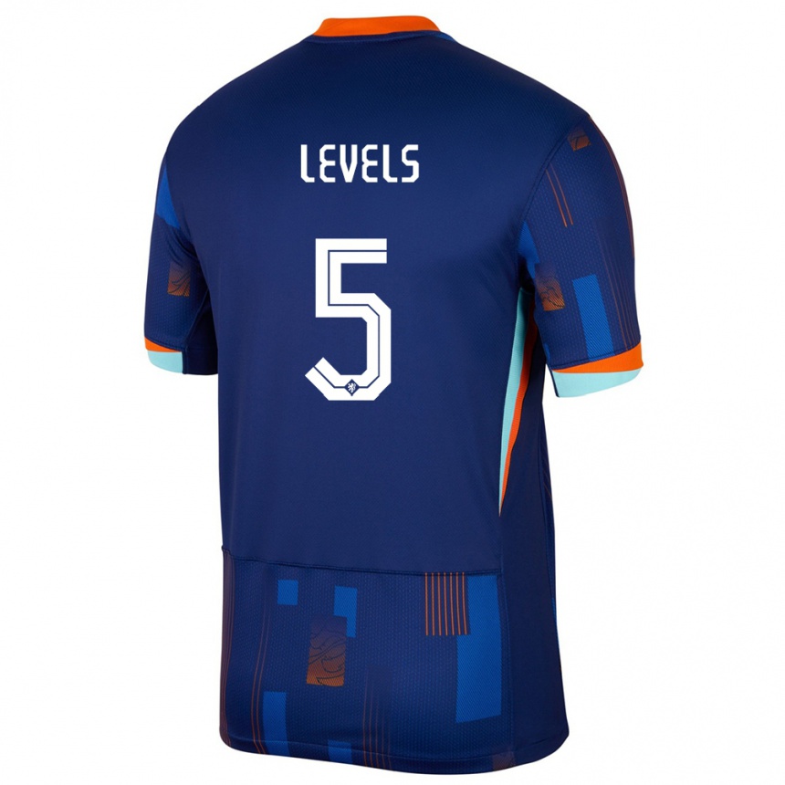 Men Football Netherlands Janou Levels #5 Blue Away Jersey 24-26 T-Shirt