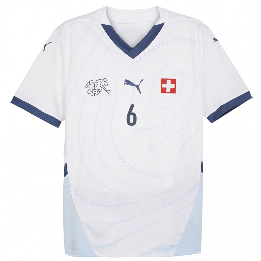 Men Football Switzerland Stefanie Da Eira #6 White Away Jersey 24-26 T-Shirt