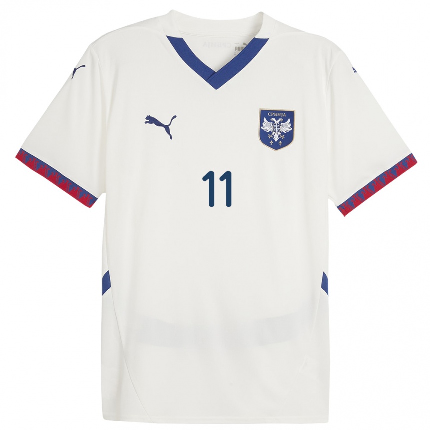 Men Football Serbia Jovan Mijatovic #11 White Away Jersey 24-26 T-Shirt