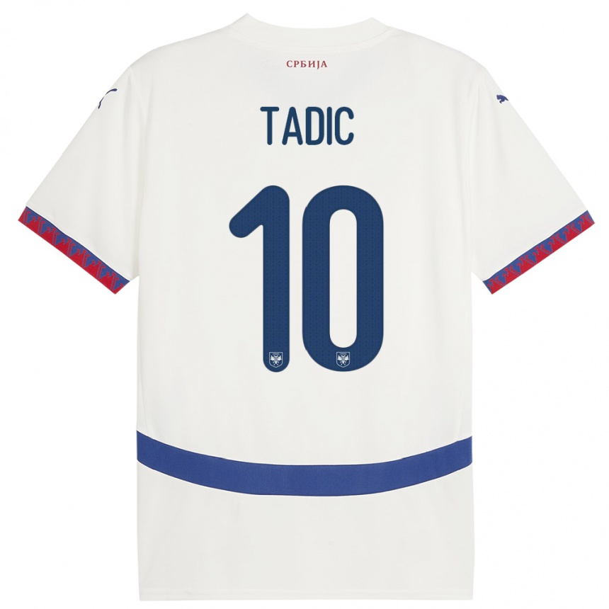 Men Football Serbia Dusan Tadic #10 White Away Jersey 24-26 T-Shirt