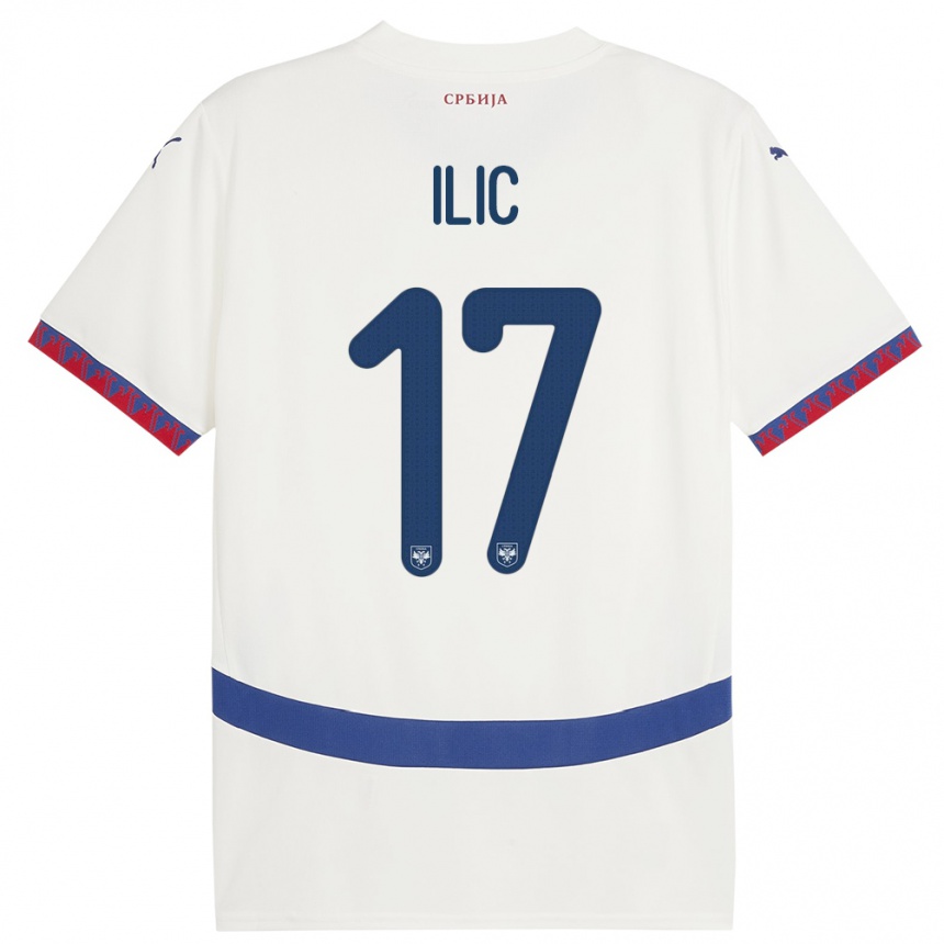 Men Football Serbia Ivan Ilic #17 White Away Jersey 24-26 T-Shirt