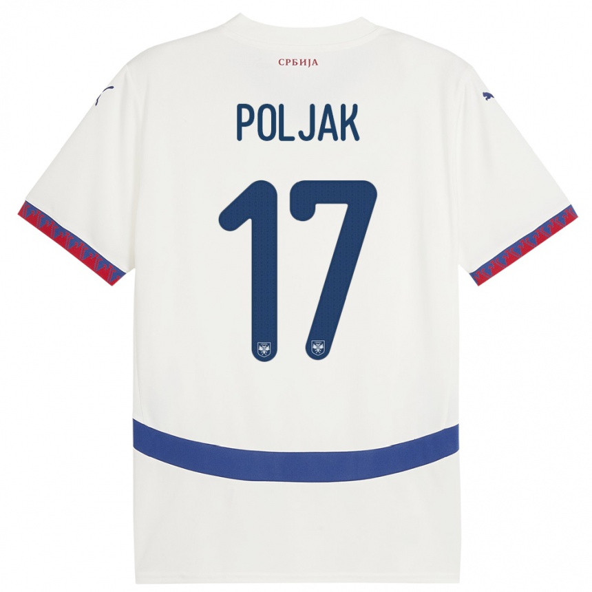 Men Football Serbia Allegra Poljak #17 White Away Jersey 24-26 T-Shirt