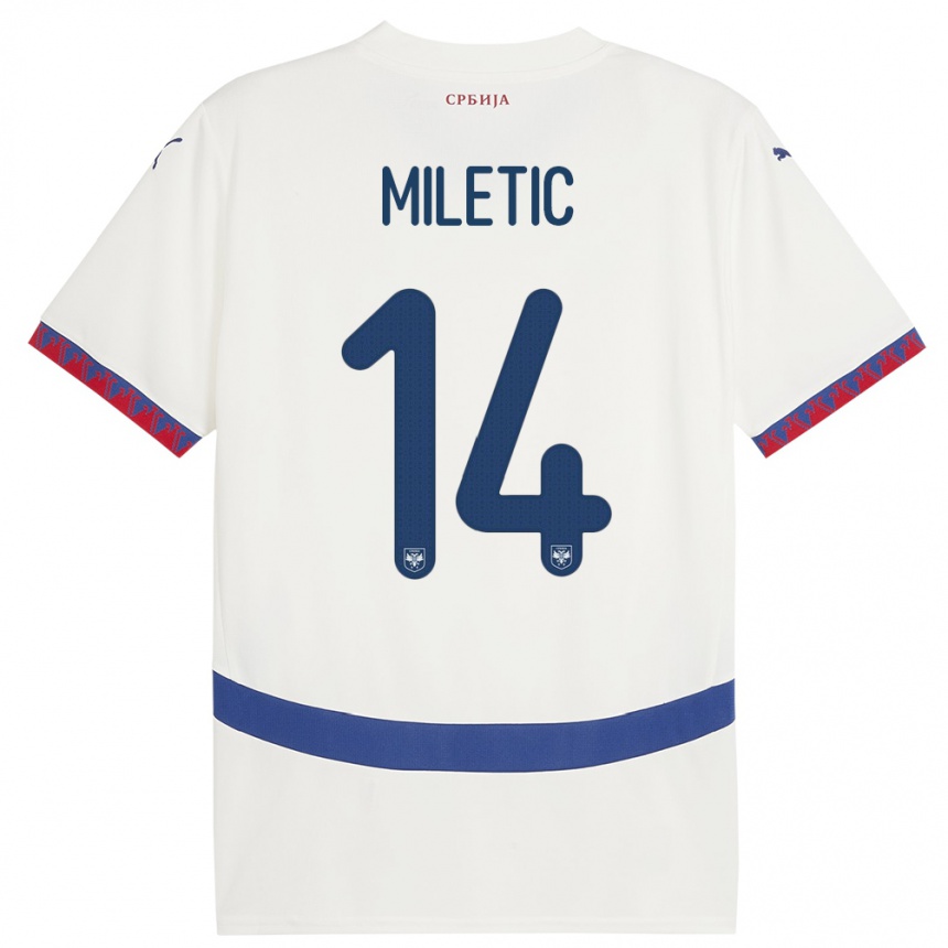 Men Football Serbia Vladimir Miletic #14 White Away Jersey 24-26 T-Shirt