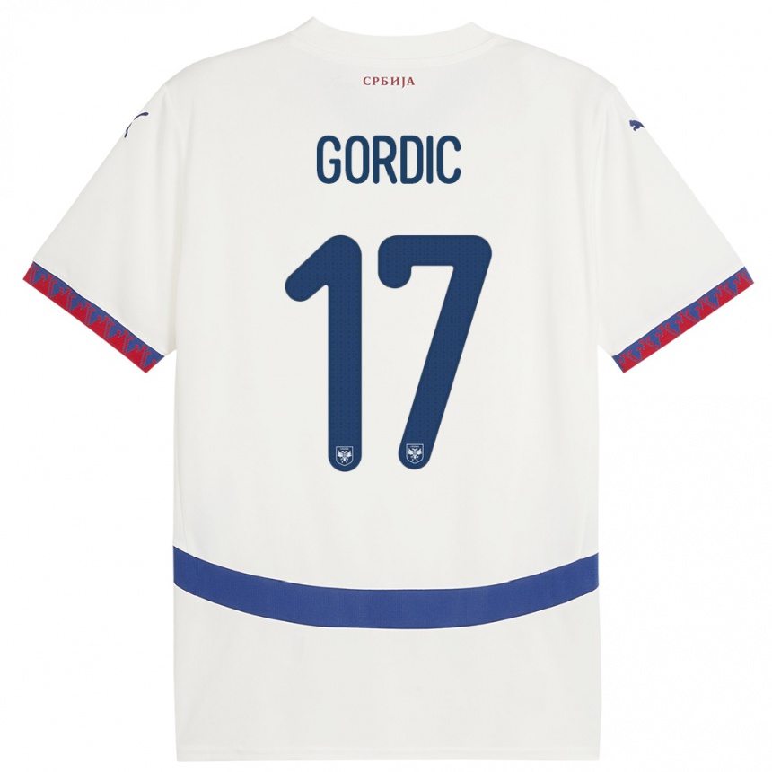 Men Football Serbia Djordje Gordic #17 White Away Jersey 24-26 T-Shirt