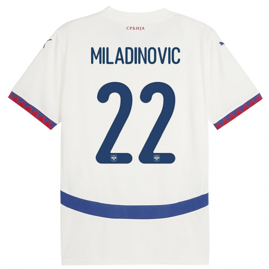Men Football Serbia Igor Miladinovic #22 White Away Jersey 24-26 T-Shirt