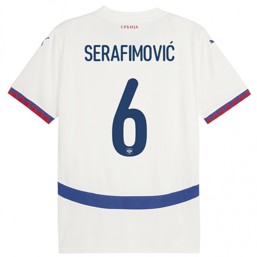 Men Football Serbia Vojin Serafimovic #6 White Away Jersey 24-26 T-Shirt